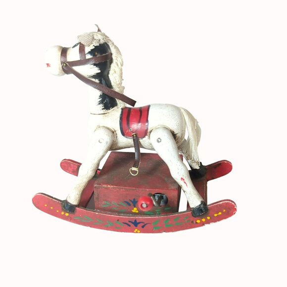 Enesco Music Box 5" Wooden Toy Rocking Horse Vintage Wind Up Plays Yankee Doodle - Picture 3 of 5